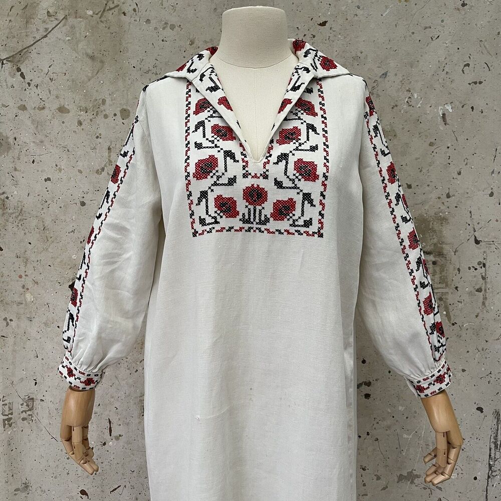Antique 1920’s Embroidered Linen Traditional Dress Eastern Europe Peasant Dress
